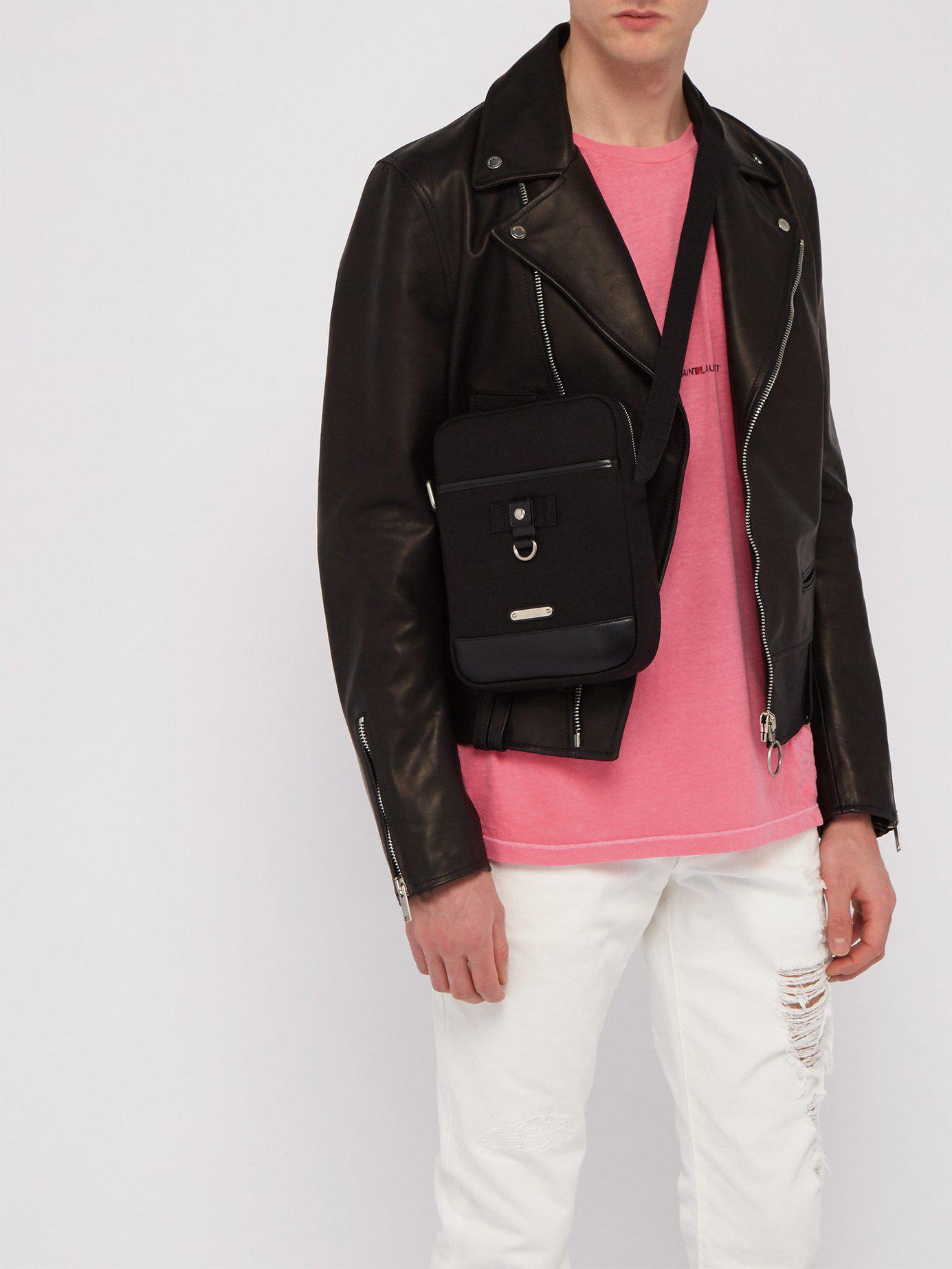 SaintLaurent_블랙 나일론 캔버스 및 블랙 가죽 소재의 리빙턴 파우치