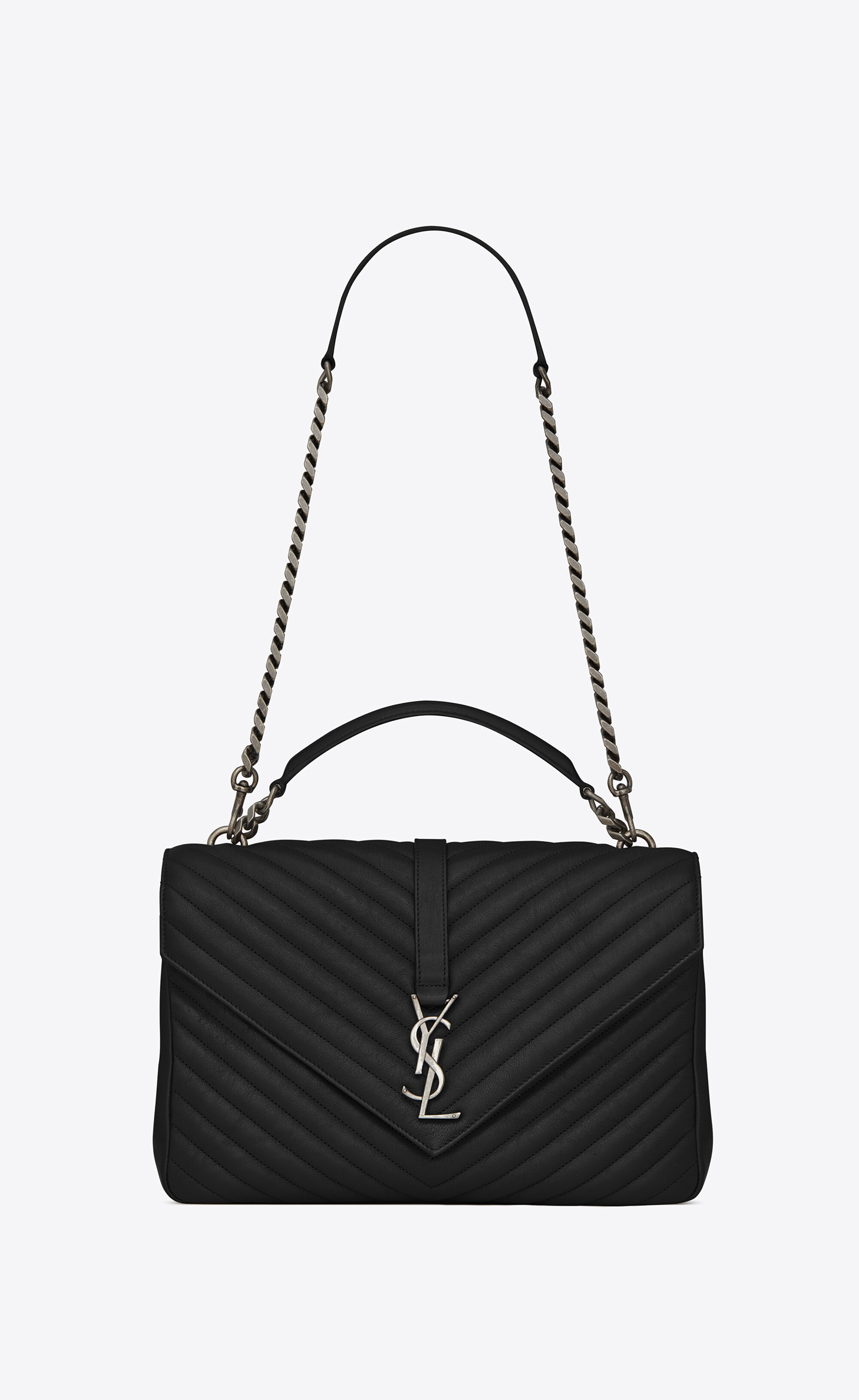 SaintLaurent_블랙 마틀라세 가죽 소재의 클래식 라지 컬리지 모노그램 생 로랑 사첼 백