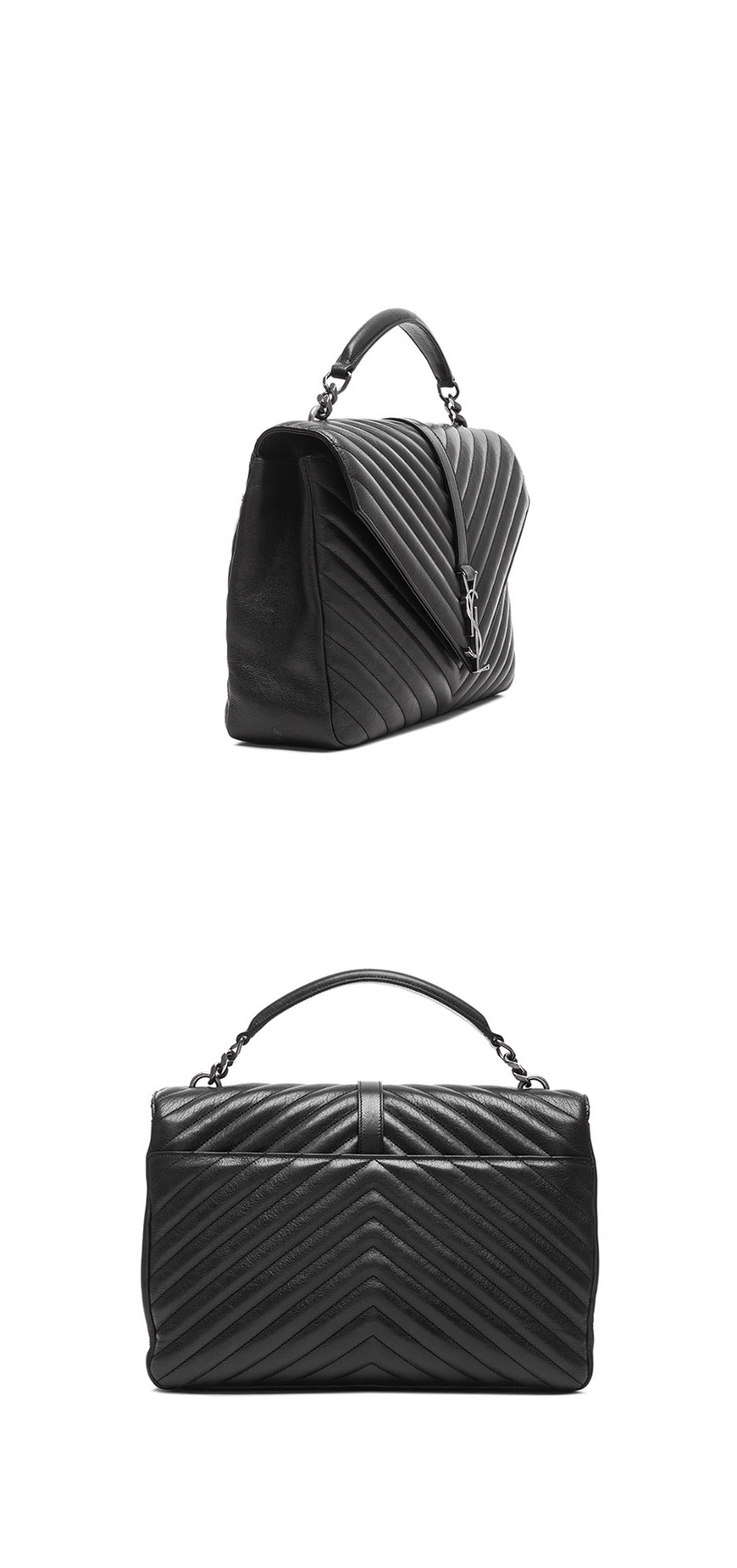 SaintLaurent_블랙 마틀라세 가죽 소재의 클래식 라지 컬리지 모노그램 생 로랑 사첼 백