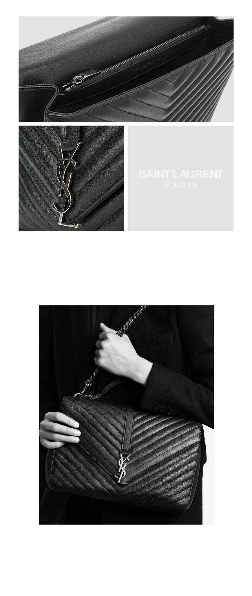 SaintLaurent_블랙 마틀라세 가죽 소재의 클래식 라지 컬리지 모노그램 생 로랑 사첼 백 thumbnail