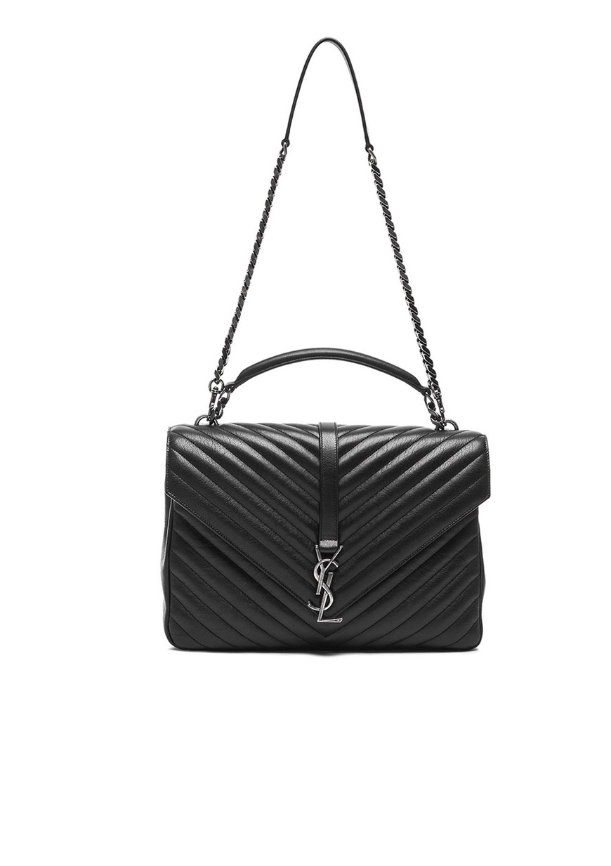 SaintLaurent_블랙 마틀라세 가죽 소재의 클래식 라지 컬리지 모노그램 생 로랑 사첼 백
