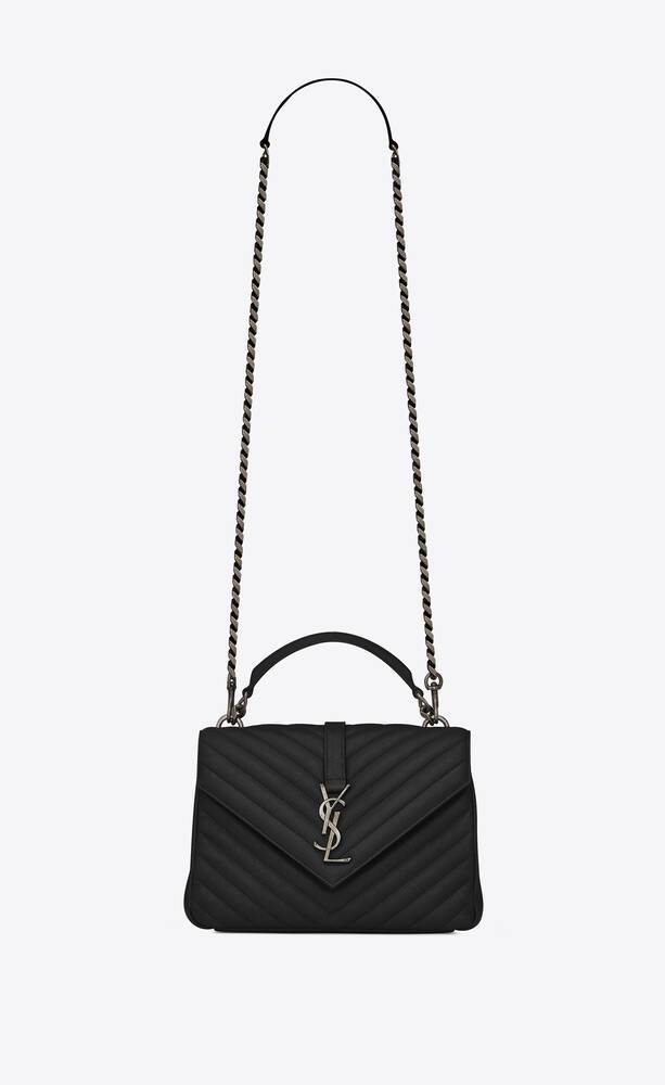 SaintLaurent_블랙 마틀라세 가죽 소재의 클래식 미디엄 컬리지 모노그램 생 로랑 사첼 백