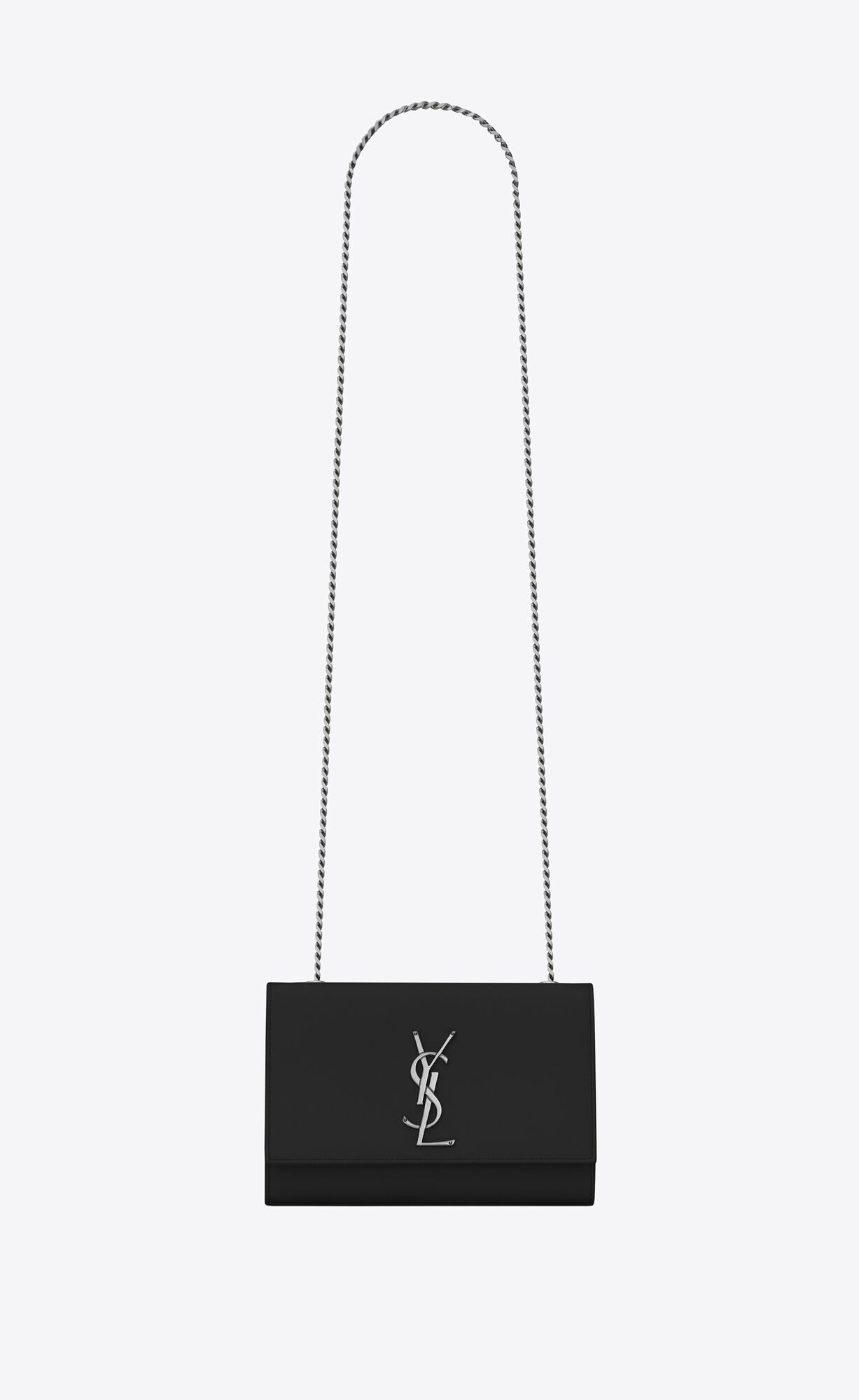 SaintLaurent_블랙 컬러 그랑 드 뿌드르 텍스처 가죽 소재의 스몰 케이트 체인 백 thumbnail
