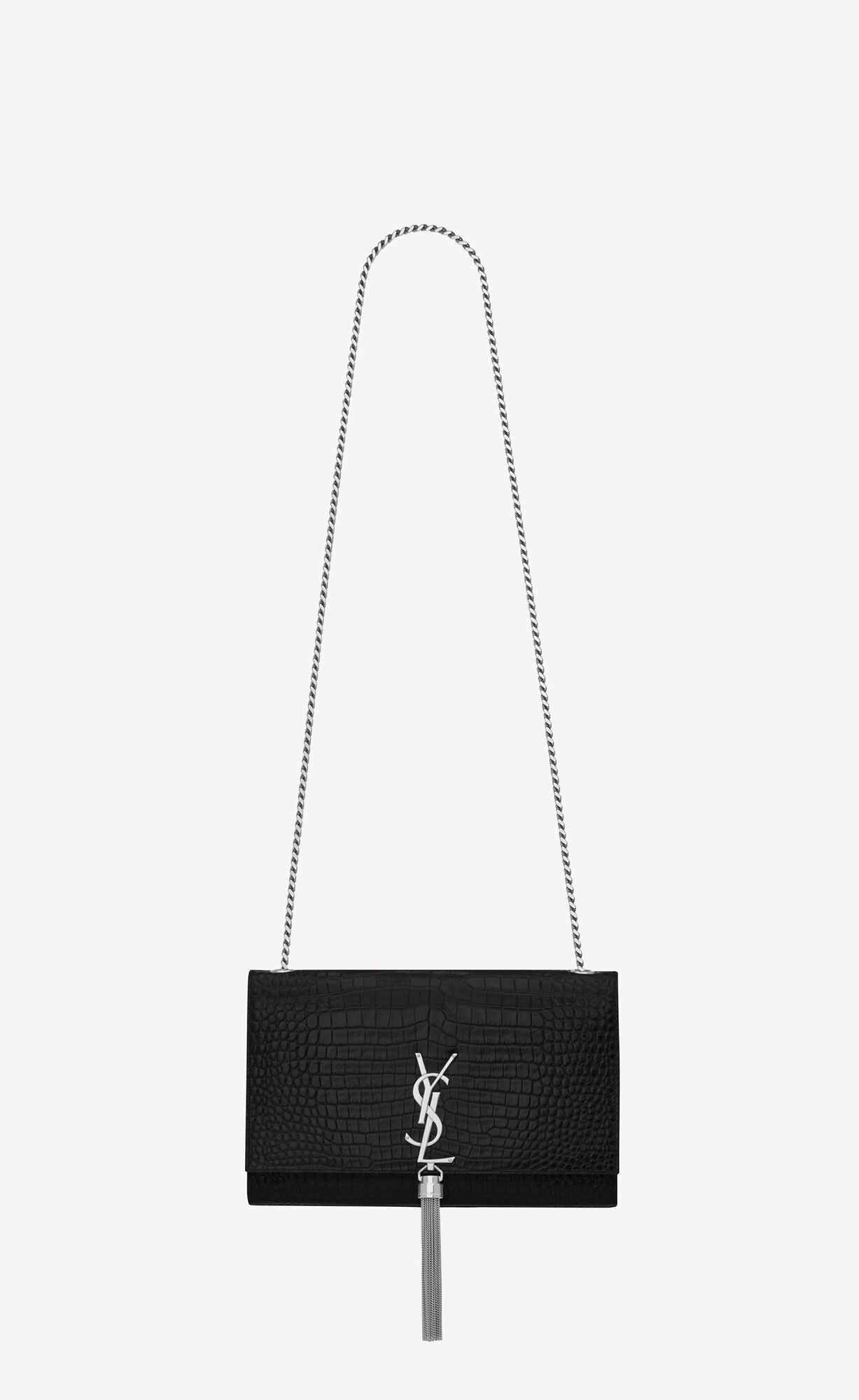 SaintLaurent_블랙 크로커다일 무늬가 새겨진 가죽 소재의 클래식 생 로랑 파리 지퍼 미니 테블릿 슬리브
