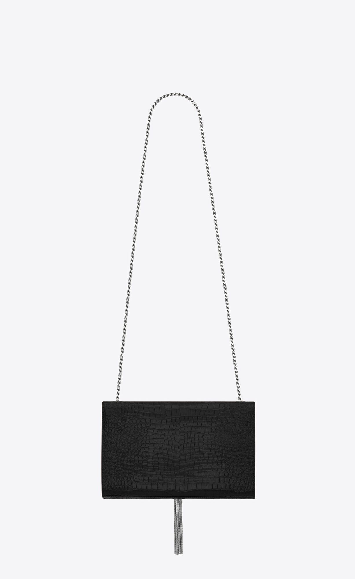 SaintLaurent_블랙 크로커다일 무늬가 새겨진 가죽 소재의 클래식 생 로랑 파리 지퍼 미니 테블릿 슬리브 thumbnail