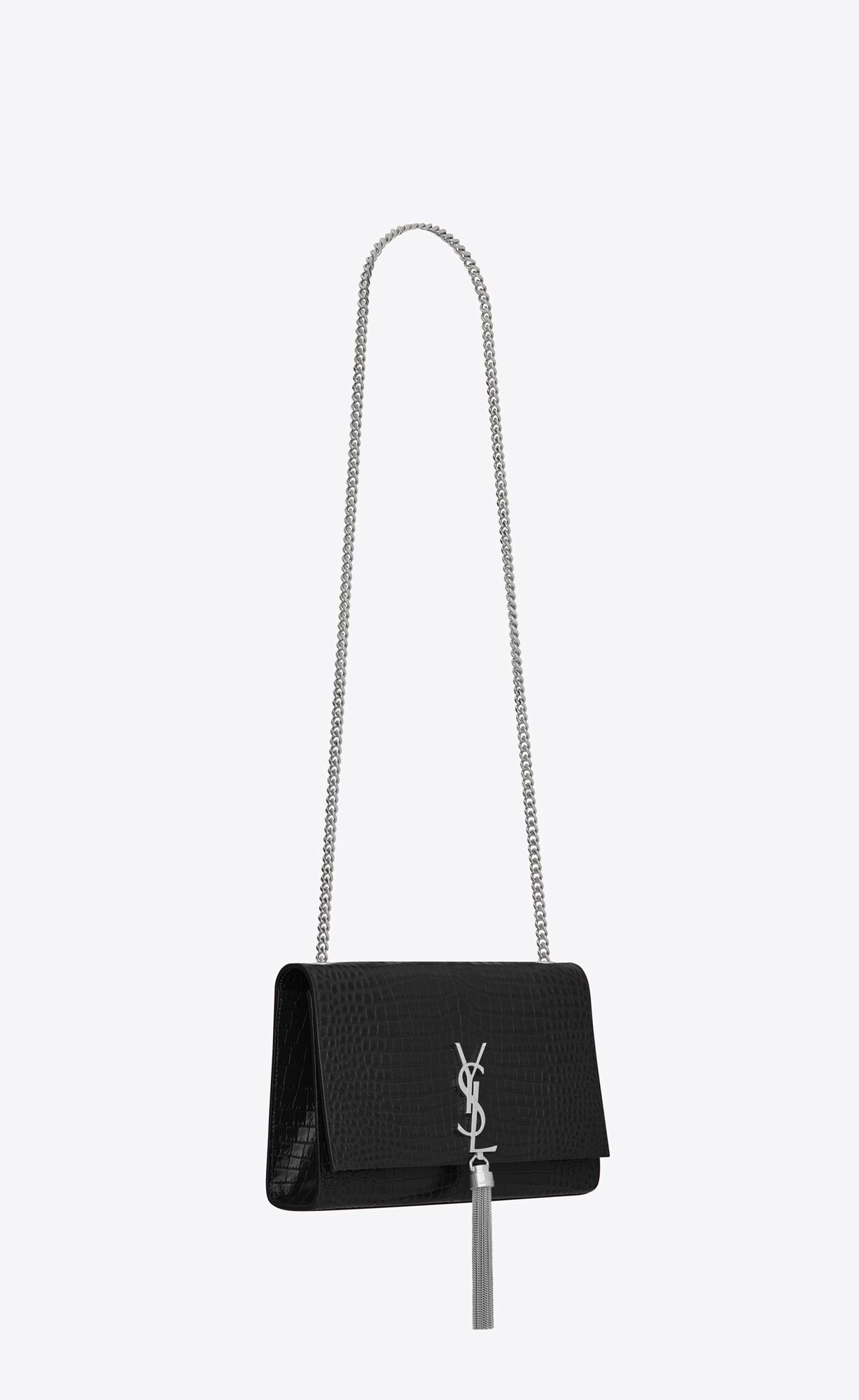 SaintLaurent_블랙 크로커다일 무늬가 새겨진 가죽 소재의 클래식 생 로랑 파리 지퍼 미니 테블릿 슬리브 thumbnail