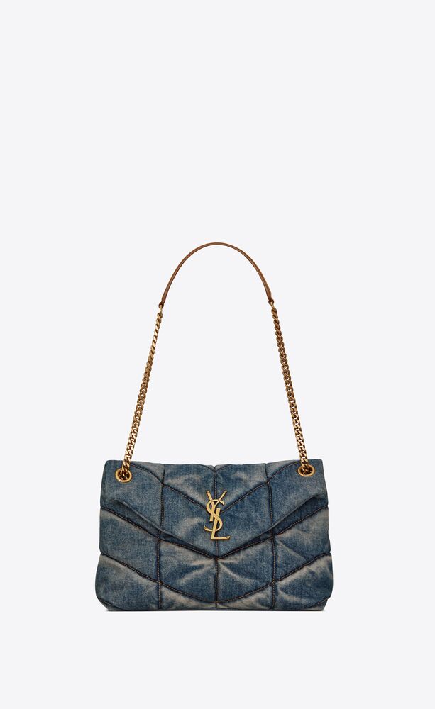 SaintLaurent_빈티지 데님과 스웨이드 소재의 puffer 미디엄 백