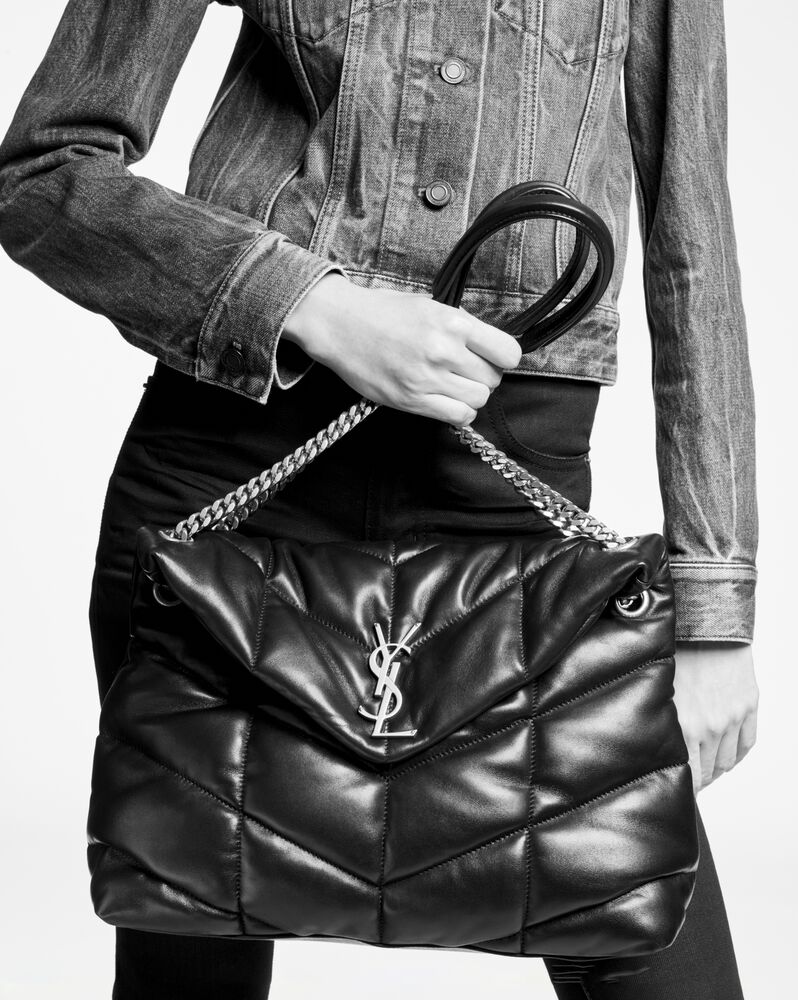 SaintLaurent_빈티지 데님과 스웨이드 소재의 puffer 미디엄 백 thumbnail
