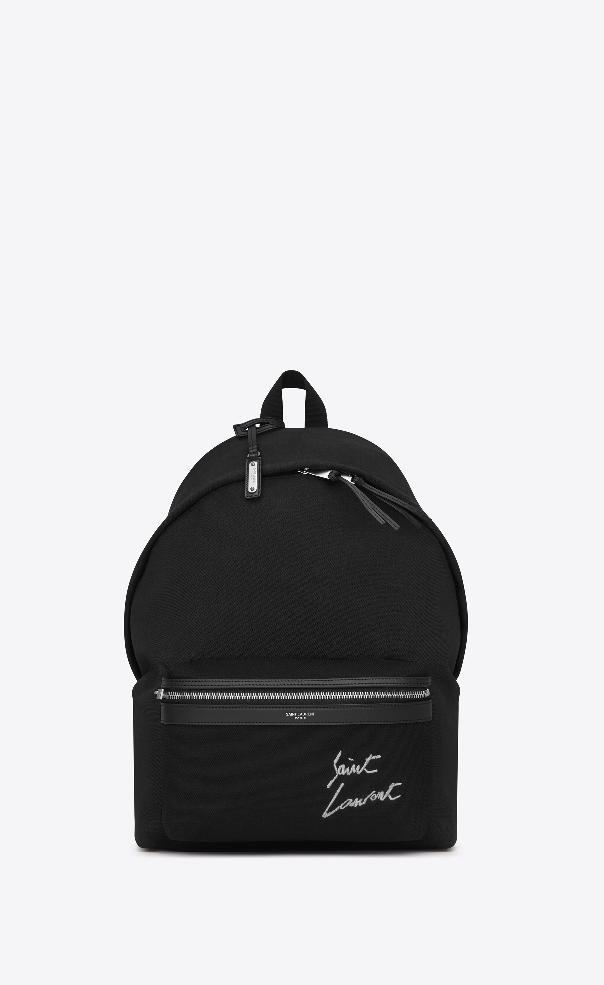 SaintLaurent_생 로랑 시그니처 자수 디테일과 블랙 캔버스 소재의 시티 백팩