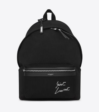 SaintLaurent_생 로랑 시그니처 자수 디테일과 블랙 캔버스 소재의 시티 백팩