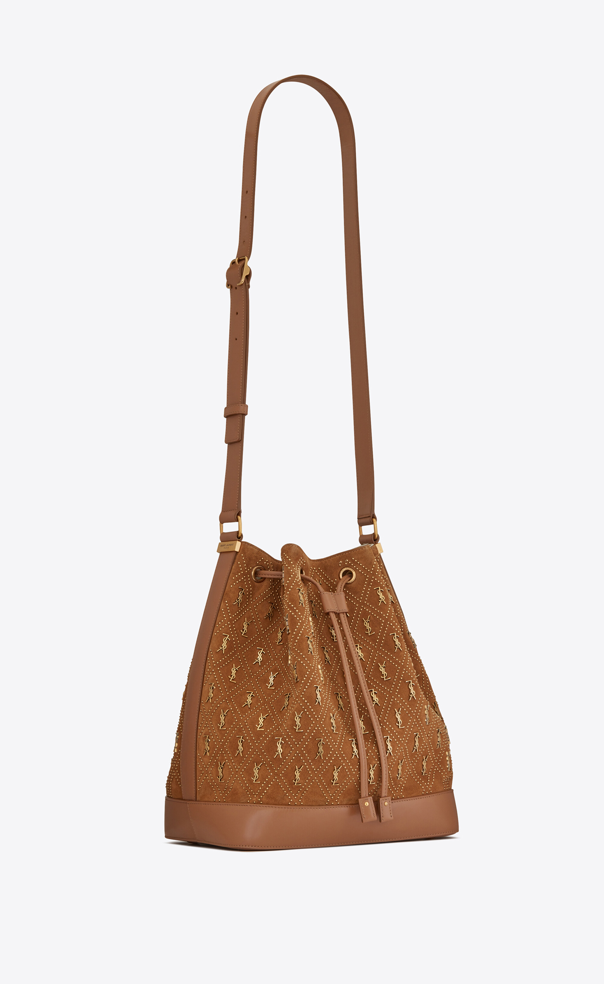 SaintLaurent_스터드 장식 스웨이드 소재의 le monogramme 버킷백
