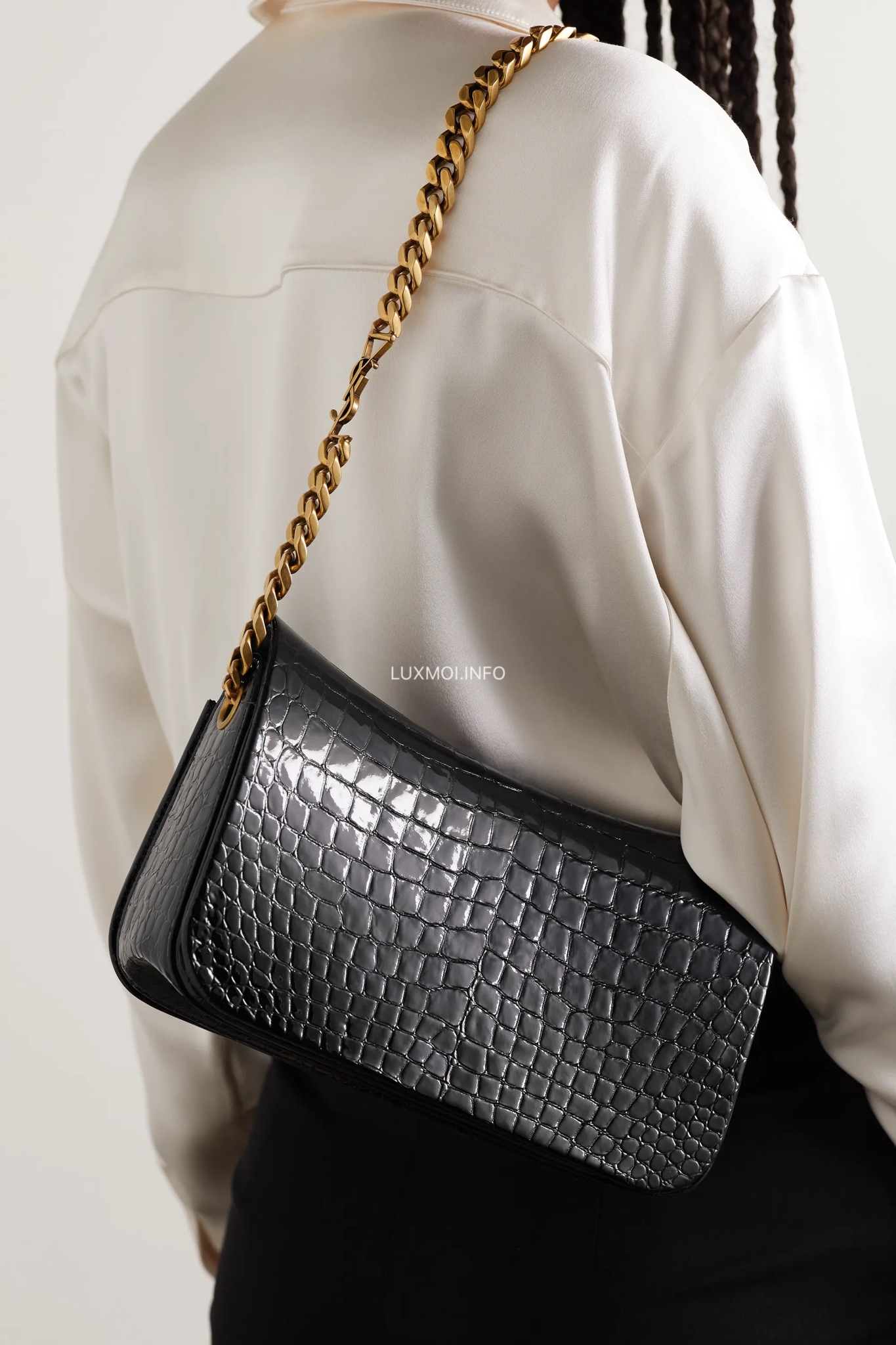 SaintLaurent_앨리게이터 엠보스드 페이턴트 가죽 소재의 elise 숄더백 thumbnail