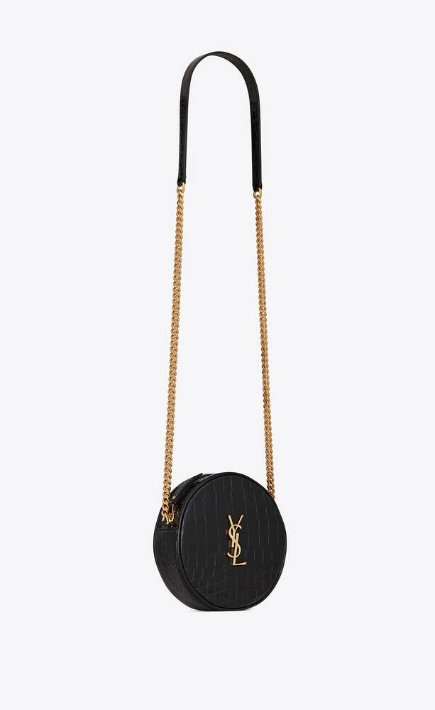 SaintLaurent_앨리게이터 엠보스드 페이턴트 가죽 소재의 vinyle 라운드 카메라백