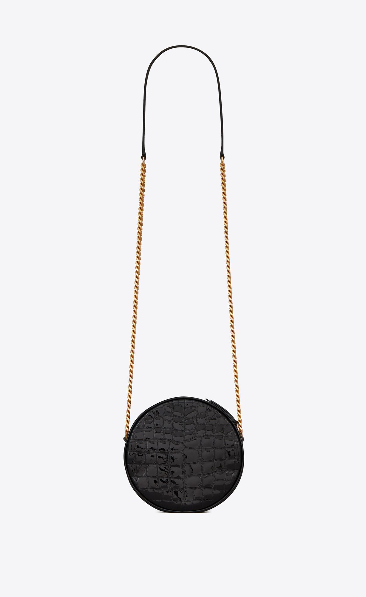 SaintLaurent_앨리게이터 엠보스드 페이턴트 가죽 소재의 vinyle 라운드 카메라백