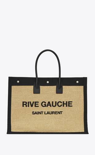SaintLaurent_자수가 장식된 라피아와 가죽 소재의 rive gauche 라지 토트 백