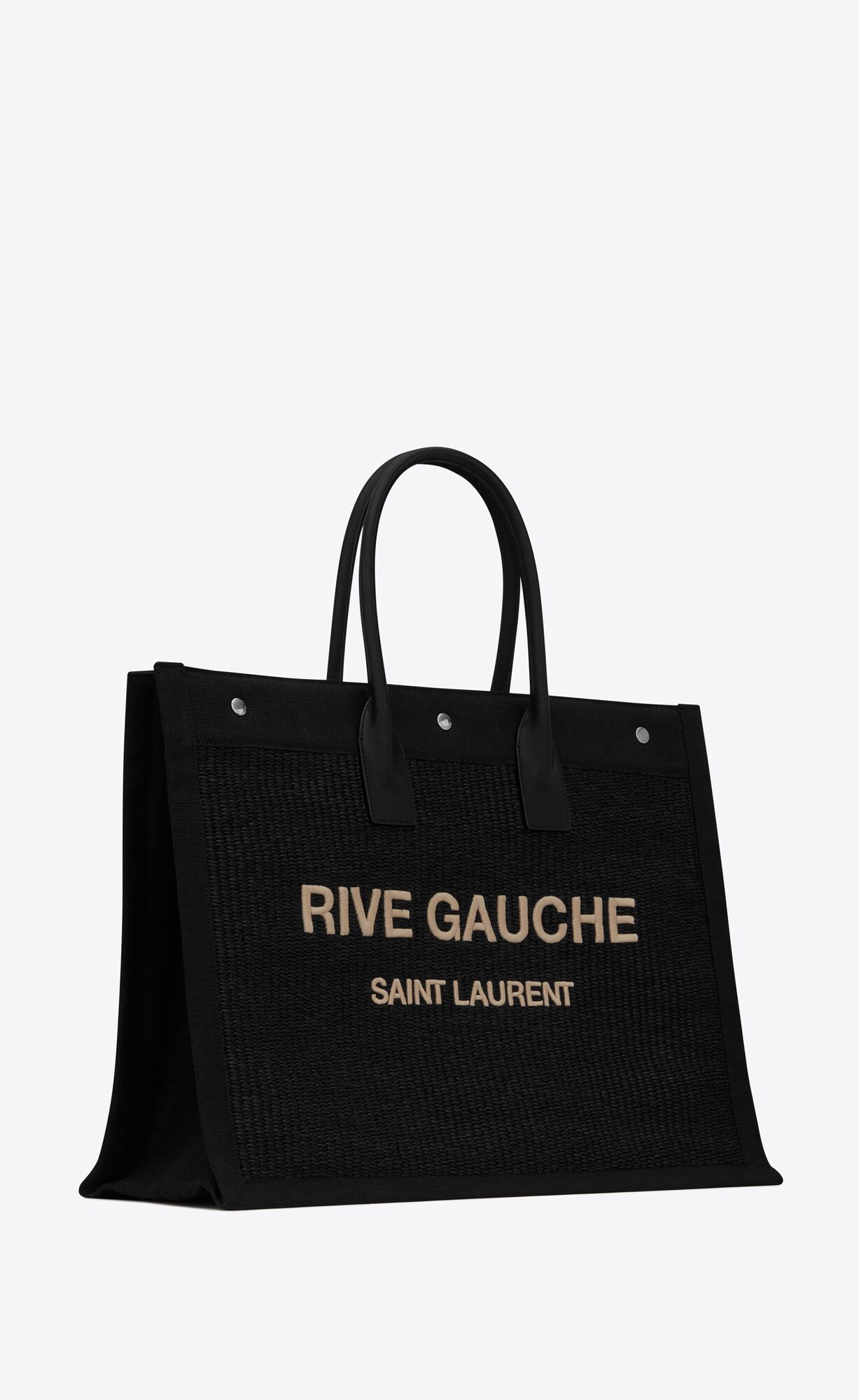 SaintLaurent_자수가 장식된 라피아와 가죽 소재의 rive gauche 토트백