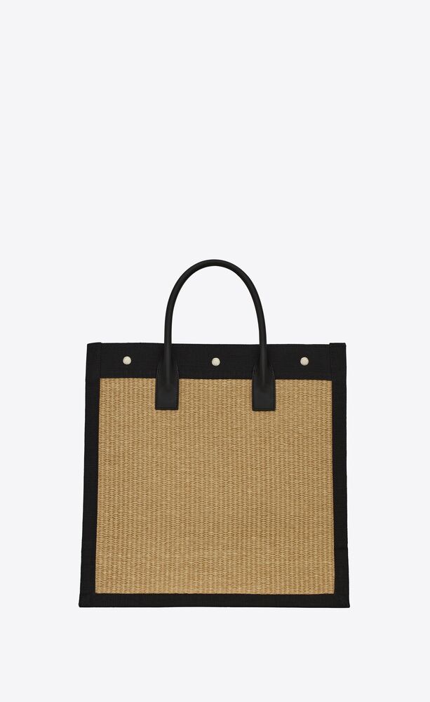 SaintLaurent_자수가 장식된 라피아와 가죽 소재의 리브 고시 n s 토트백