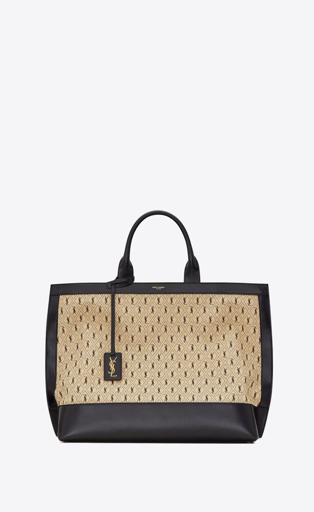 SaintLaurent_캔버스와 스무스 가죽 소재의 모노그램 올오버 카바스 토트백