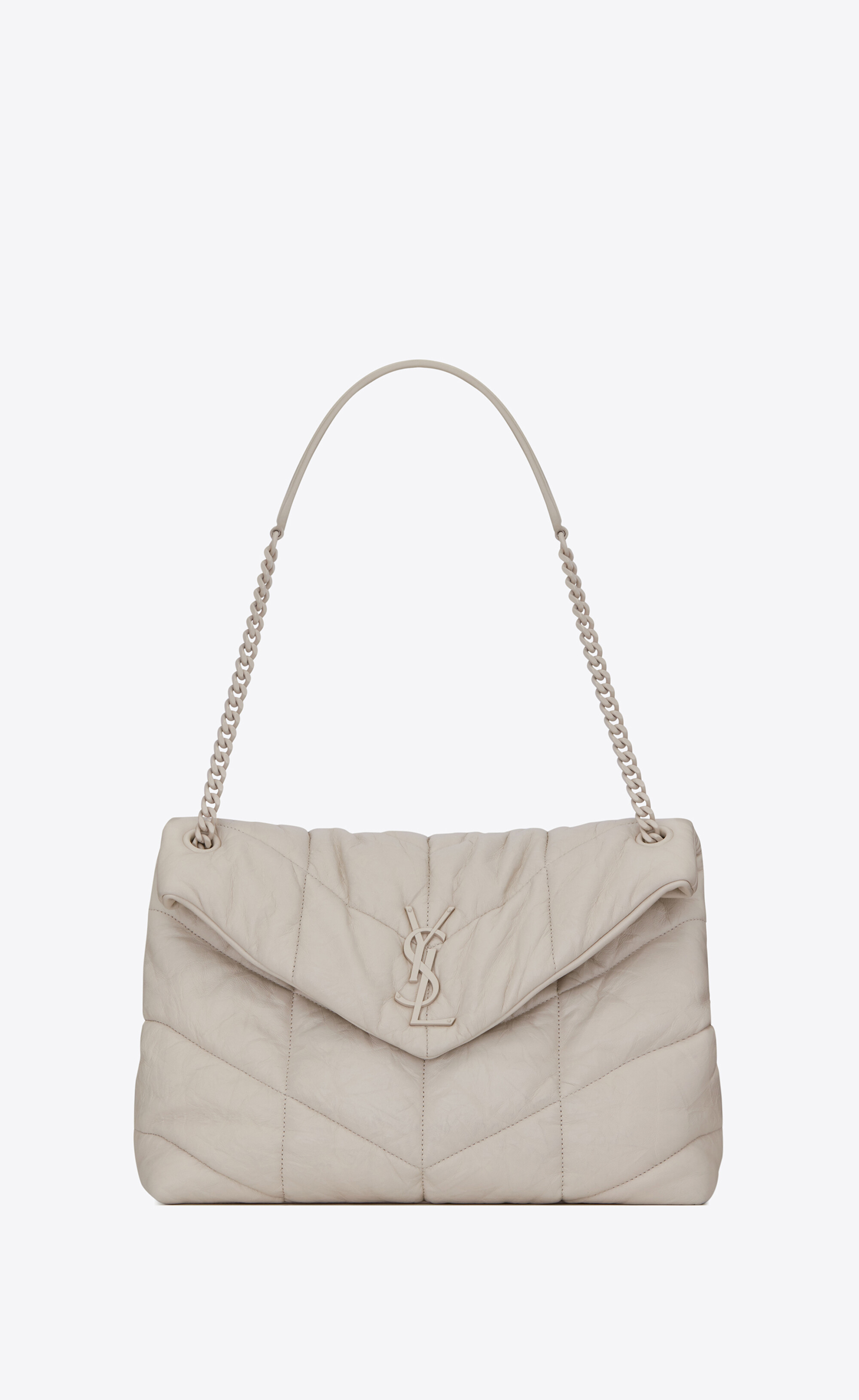 SaintLaurent_퀼트 처리된 링클 매트 가죽 소재의 컬러 디테일 장식 puffer 미디엄백