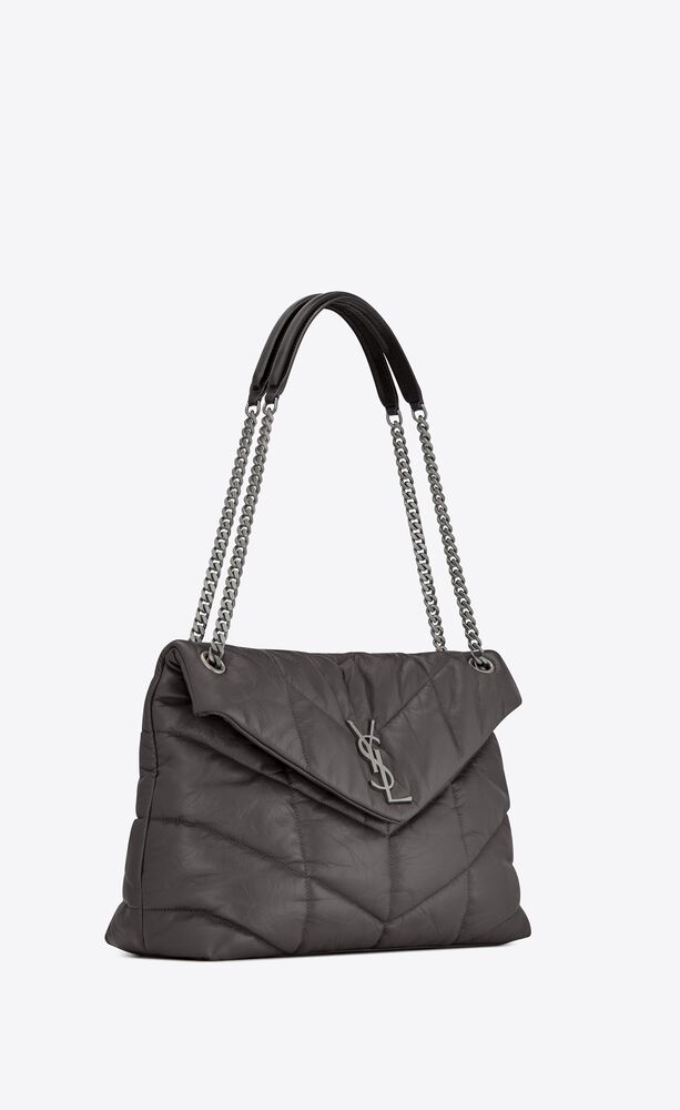 SaintLaurent_퀼트 처리된 링클 매트 가죽 소재의 컬러 디테일 장식 puffer 미디엄백