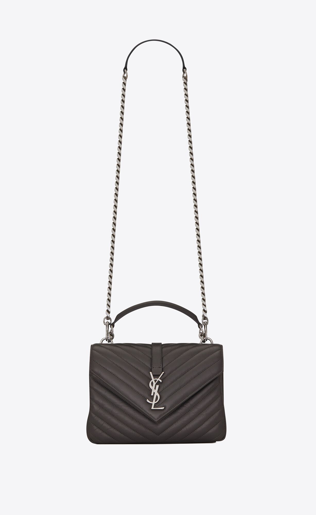SaintLaurent_퀼트 처리된 매트 크링클드 가죽 소재의 컬리지 미디엄백