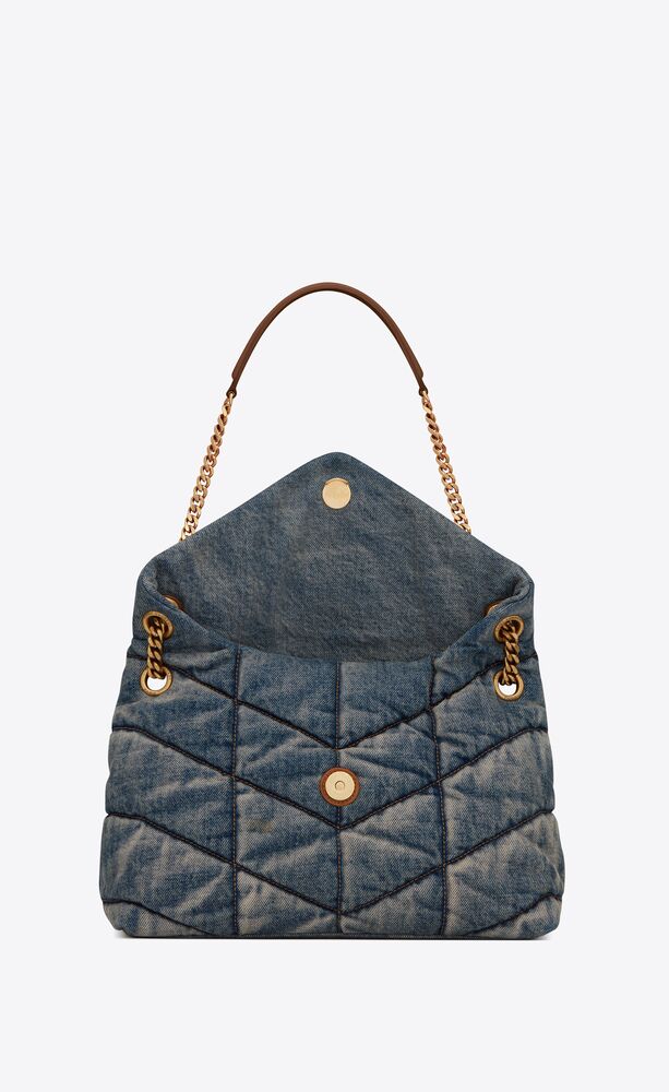 SaintLaurent_퀼트 처리한 빈티지 데님과 스웨이드 소재의 puffer 스몰 백