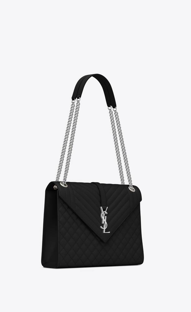 SaintLaurent_퀼티드 블랙 가죽 소재의 라지 엔벨로프 백