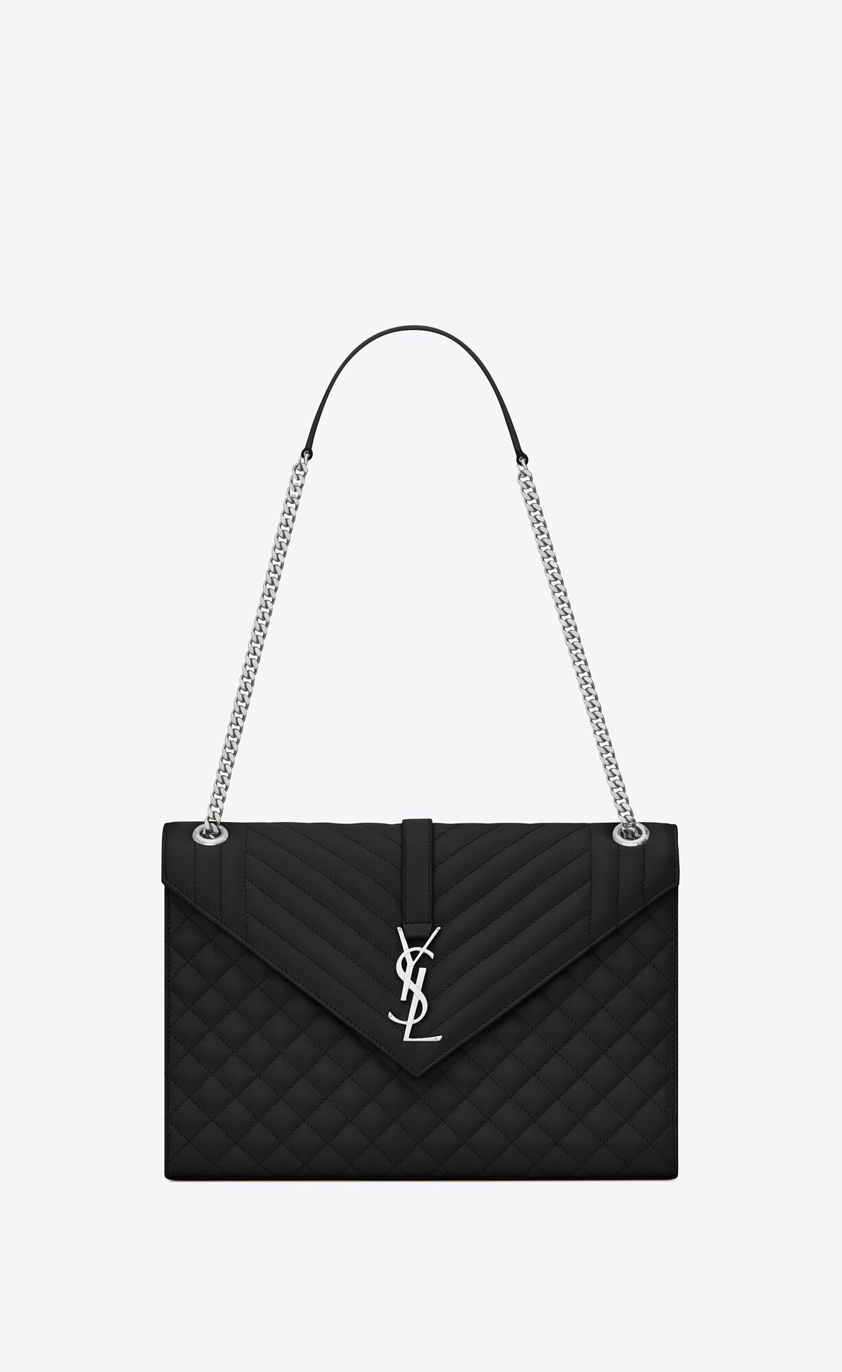 SaintLaurent_퀼티드 블랙 가죽 소재의 라지 엔벨로프 백