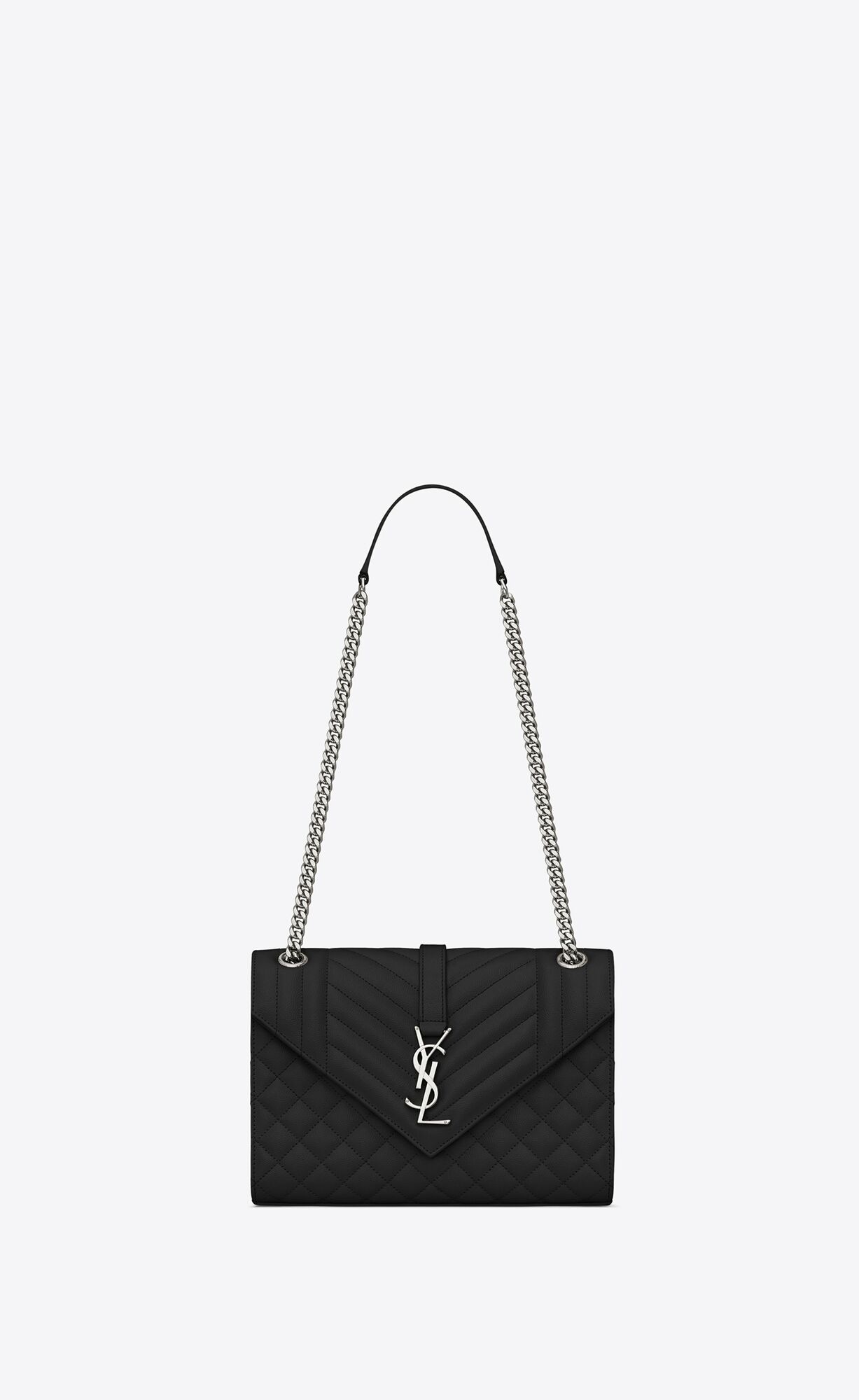 SaintLaurent_퀼티드 블랙 가죽 소재의 미디엄 엔벨로프 백