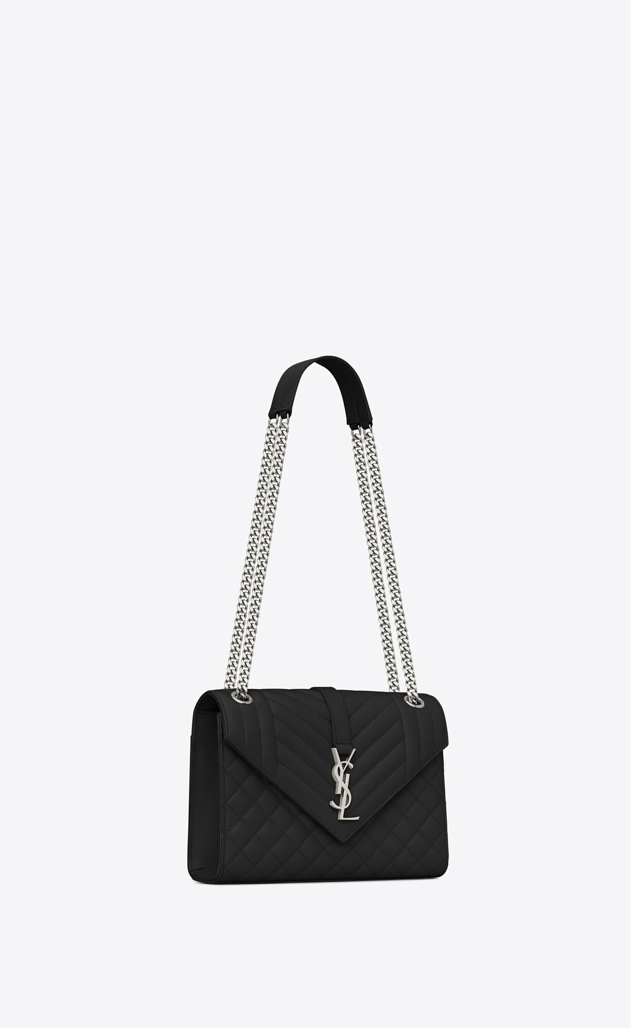 SaintLaurent_퀼티드 블랙 가죽 소재의 미디엄 엔벨로프 백