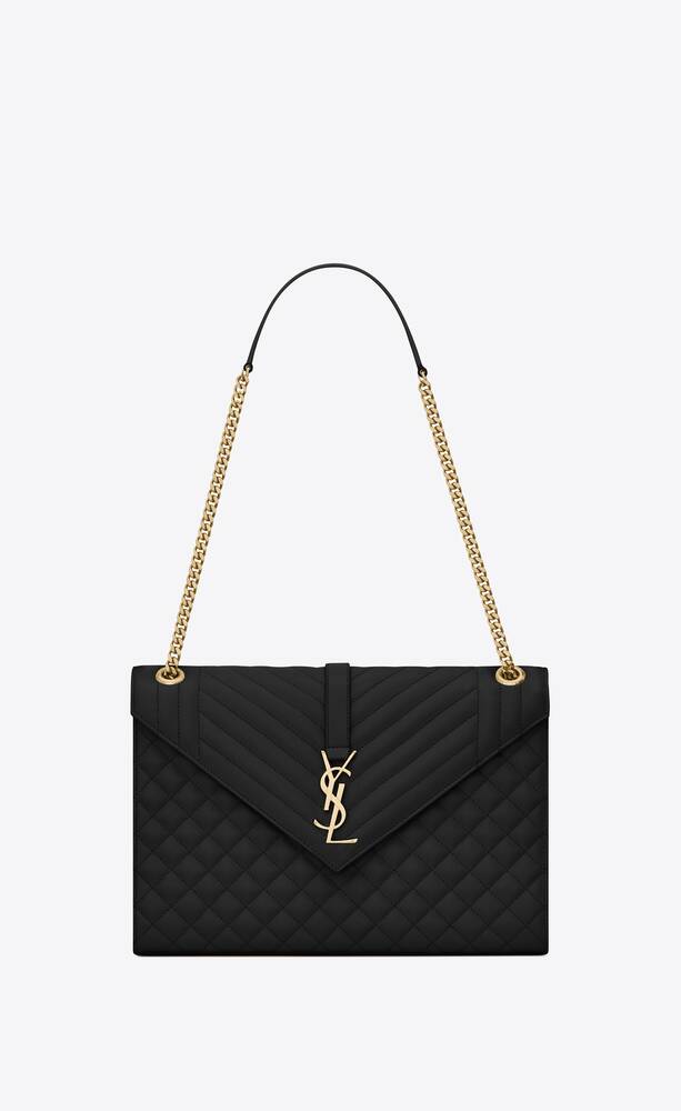 SaintLaurent_퀼티드 텍스처드 블랙 가죽 소재의 라지 앙브로프 백