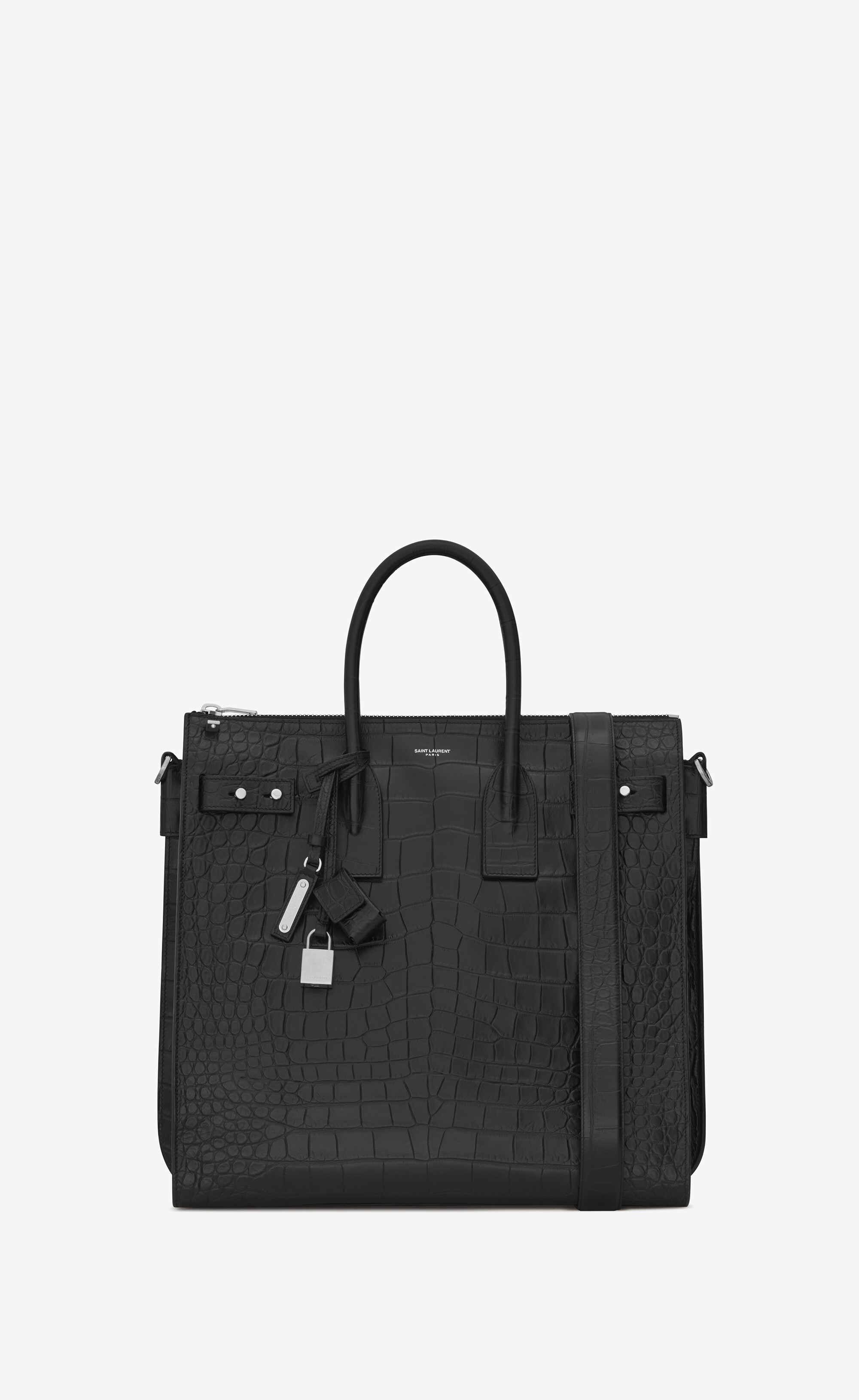 SaintLaurent_크로커다일 무늬가 새겨진 블랙 가죽 소재의 삭 드 주르 서플 노스 사우스 토트
