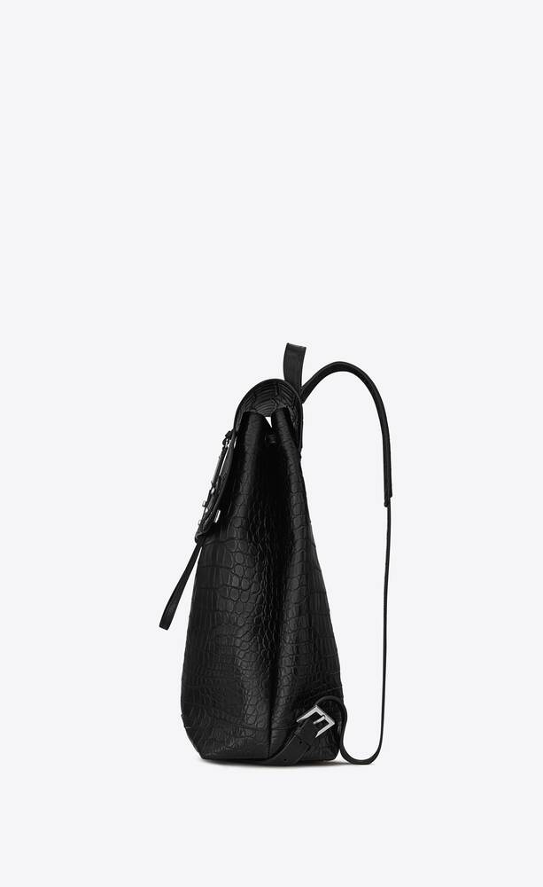 SaintLaurent_크로커다일 무늬가 새겨진 블랙 가죽 소재의 삭 드 주르 서플 백팩