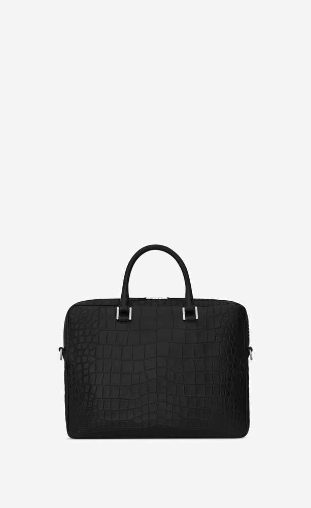 SaintLaurent_크로커다일 무늬가 새겨진 블랙 가죽 소재의 삭 드 주르 서플 브리프케이스