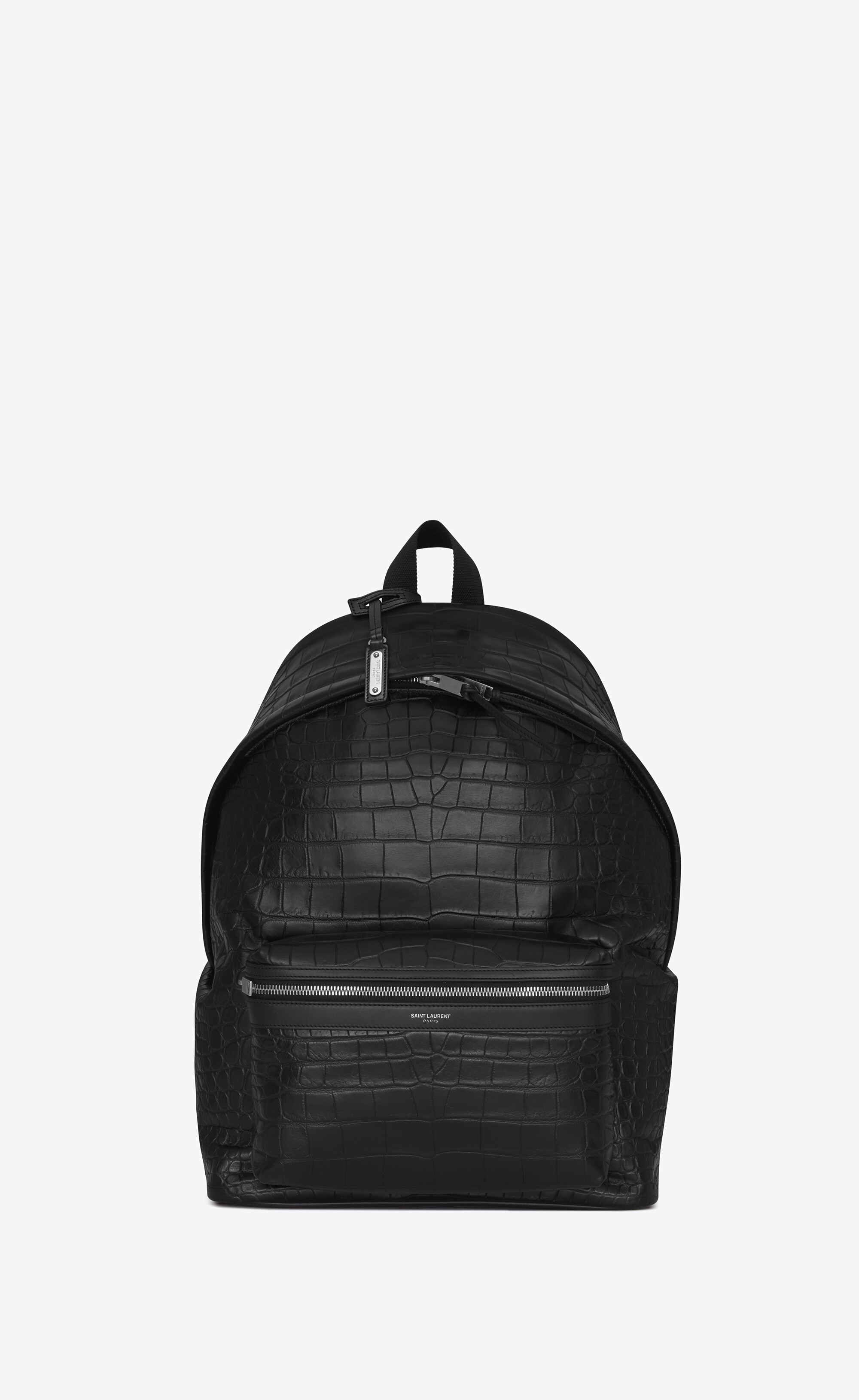SaintLaurent_크로커다일 무늬가 새겨진 블랙 가죽 소재의 클래식 헌팅 백팩