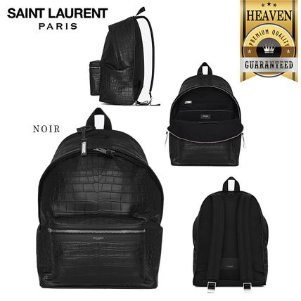 SaintLaurent_크로커다일 무늬가 새겨진 블랙 가죽 소재의 클래식 헌팅 백팩 thumbnail