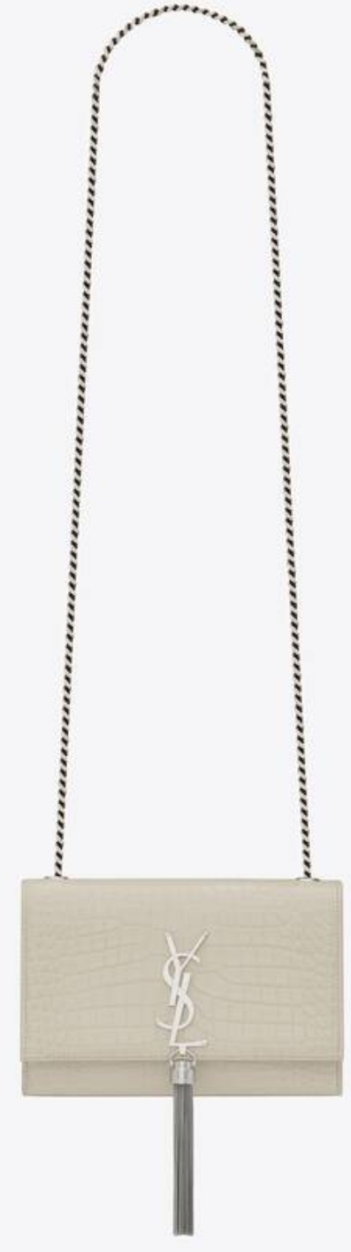 SaintLaurent_크로커다일 무늬가 새겨진 샤이니 페이디드 핑크 가죽 소재의 케이트 체인 태슬 백