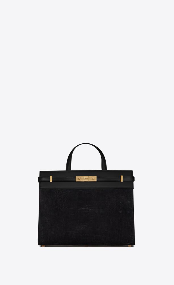 SaintLaurent_크로커다일 엠보스드 누벅 가죽과 스무스 가죽 소재의 맨하탄 스몰 쇼퍼백