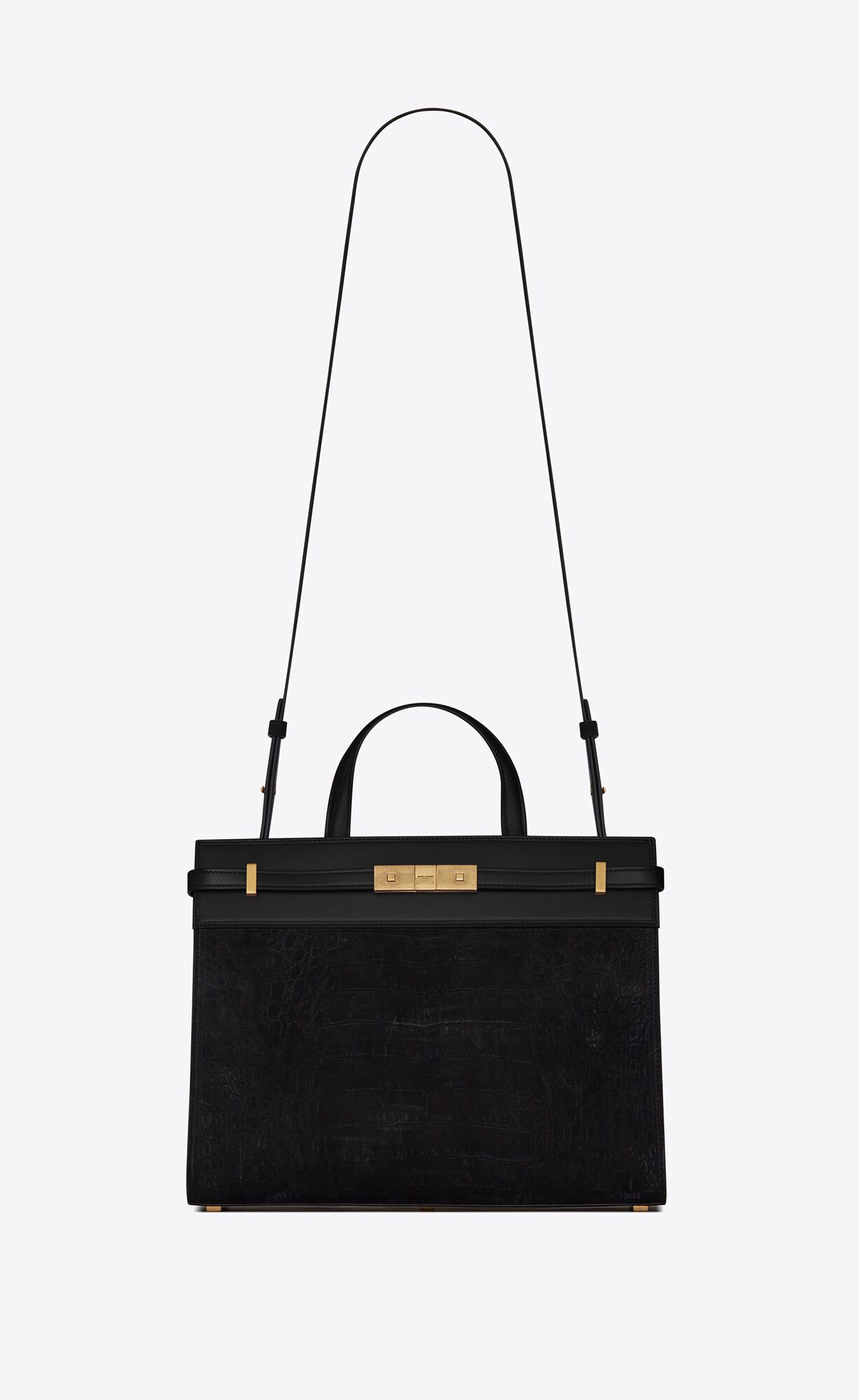 SaintLaurent_크로커다일 엠보스드 누벅 가죽과 스무스 가죽 소재의 맨하탄 스몰 쇼퍼백 thumbnail