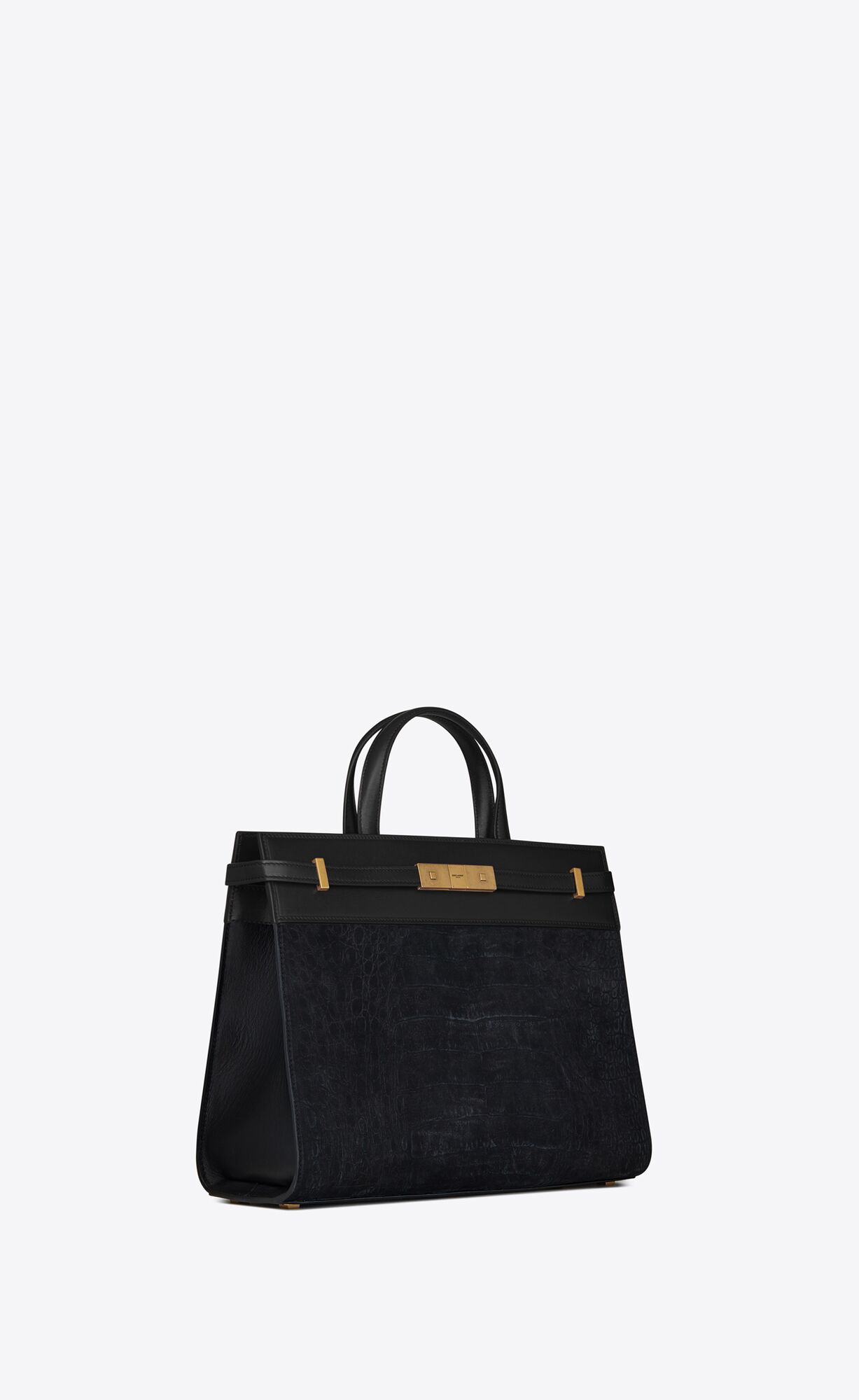 SaintLaurent_크로커다일 엠보스드 누벅 가죽과 스무스 가죽 소재의 맨하탄 스몰 쇼퍼백