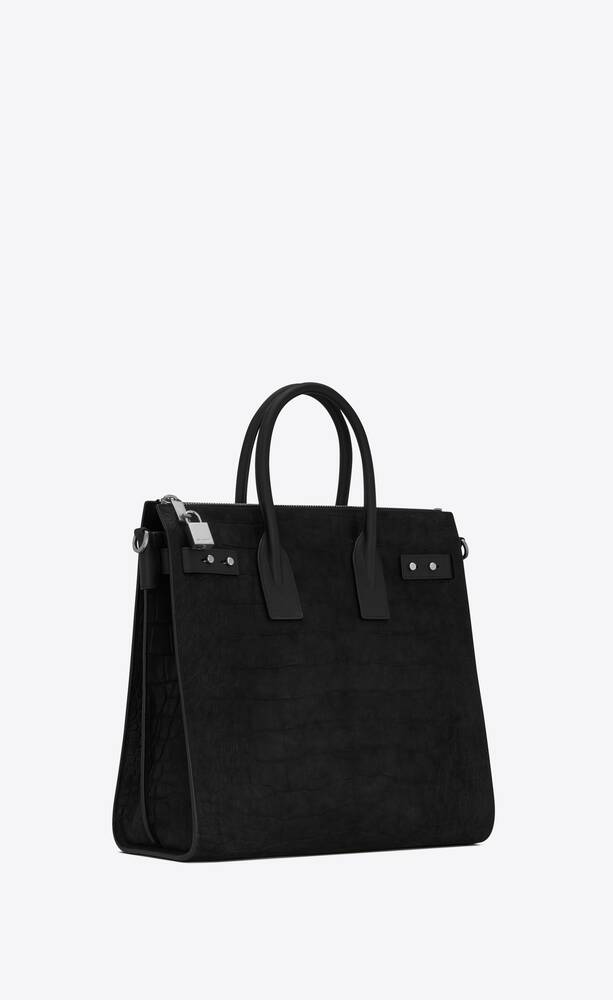 SaintLaurent_크로커다일 엠보스드 누벅 가죽과 스무스 가죽 소재의 삭 드 주 노스 사우스 지퍼 토트백