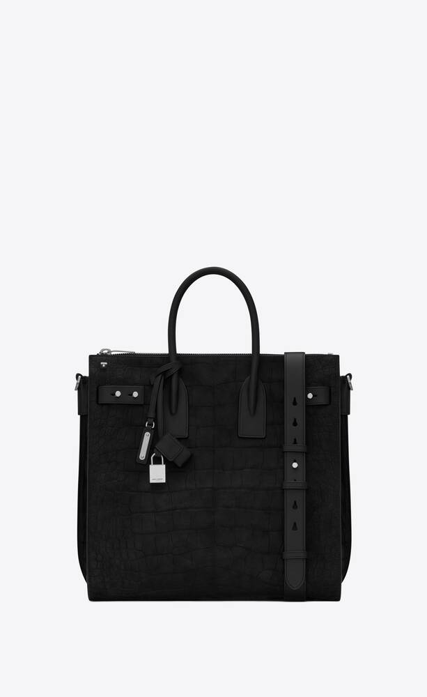 SaintLaurent_크로커다일 엠보스드 누벅 가죽과 스무스 가죽 소재의 삭 드 주 노스 사우스 지퍼 토트백 thumbnail