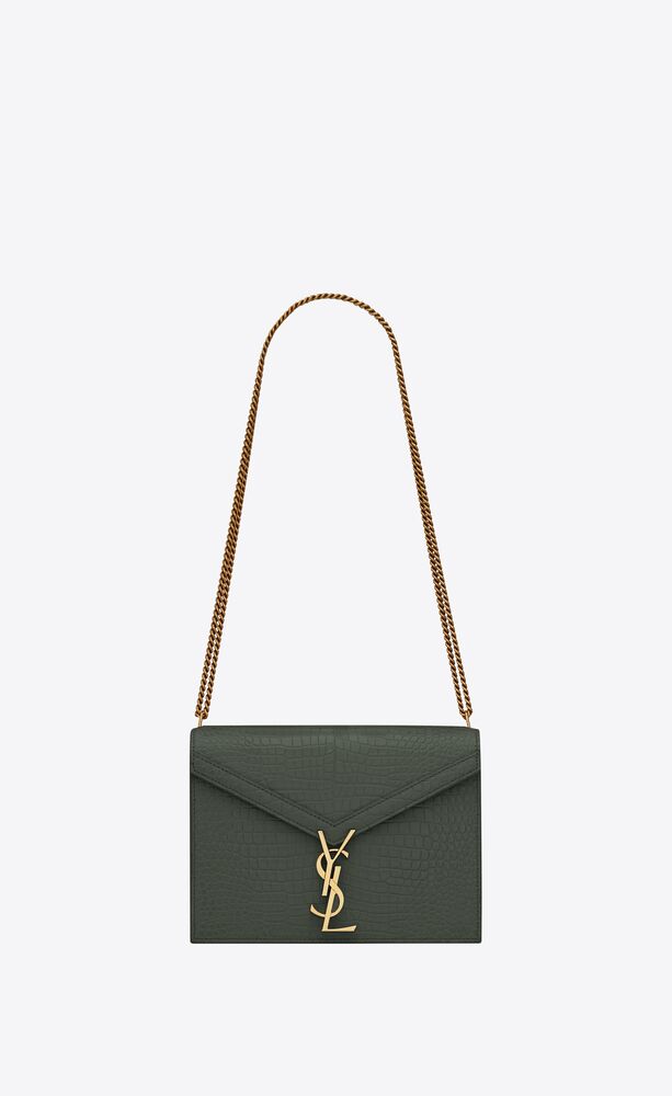 SaintLaurent_크로커다일 엠보스드 샤이니 가죽 소재의 cassandra 모노그램 클래스프 백