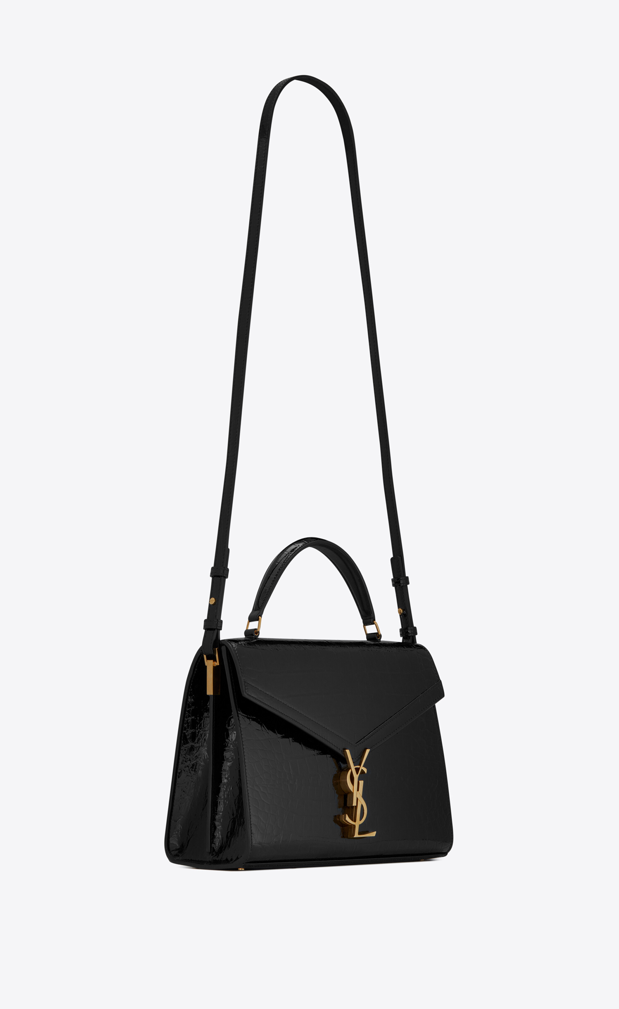SaintLaurent_크로커다일 엠보스드 페이턴트 가죽 소재의 카산드라 미디엄 탑 핸들 백