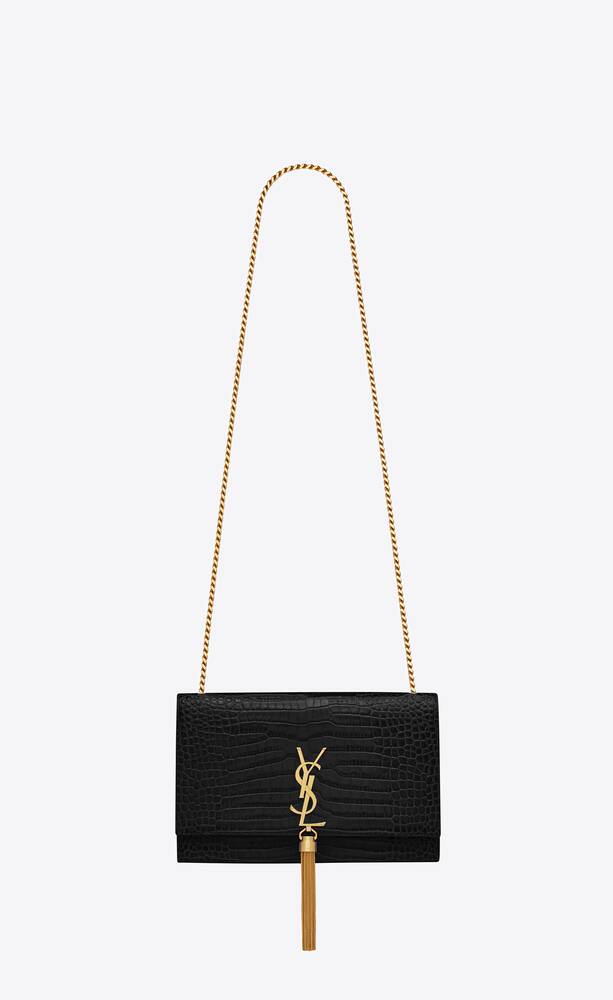 SaintLaurent_테슬을 장식한 크로커다일 엠보스드 샤이니 가죽 소재의 케이트 미디엄백