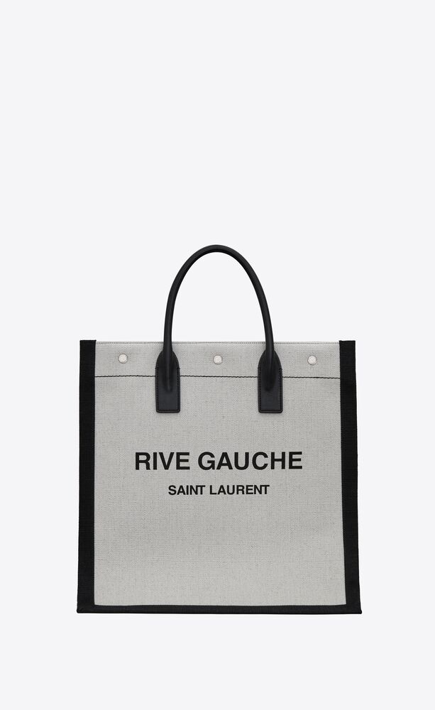 SaintLaurent_프린트 린넨과 가죽 소재의 리브 고시 토트백