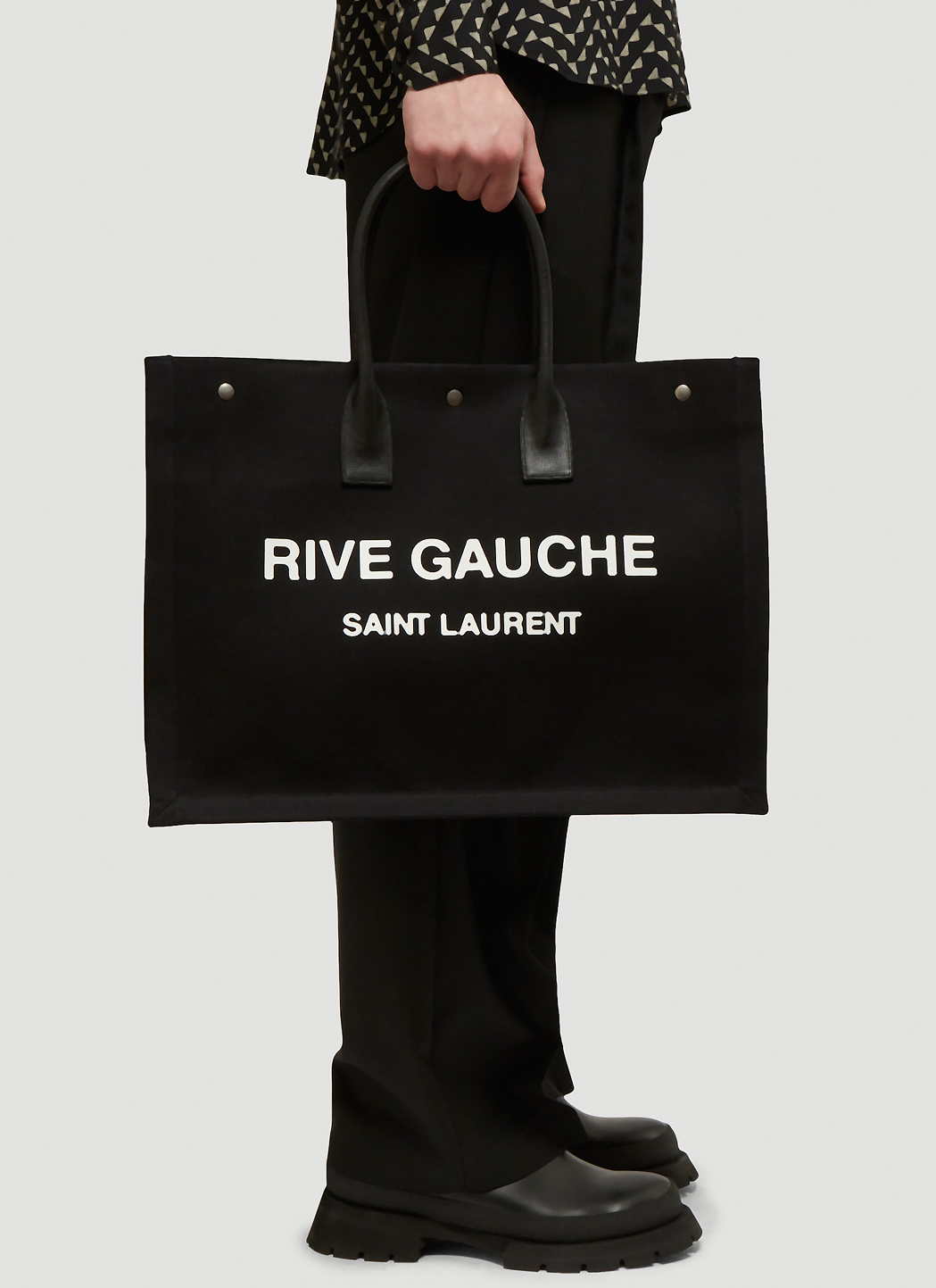 SaintLaurent_프린트 캔버스와 가죽 소재의 리브 고시 라지 토트백 thumbnail