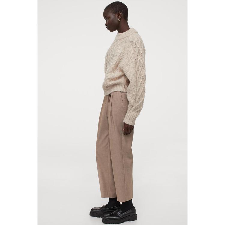 H&M_비즈 디테일 케이블 니트 스웨터 라이트베이지