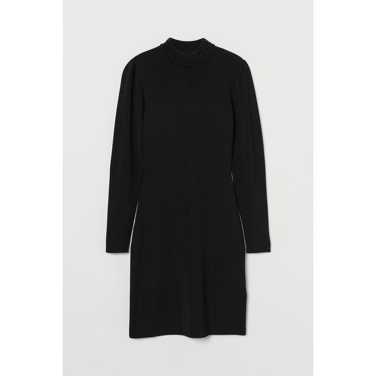 H&M_비즈 디테일 터틀넥 드레스 블랙