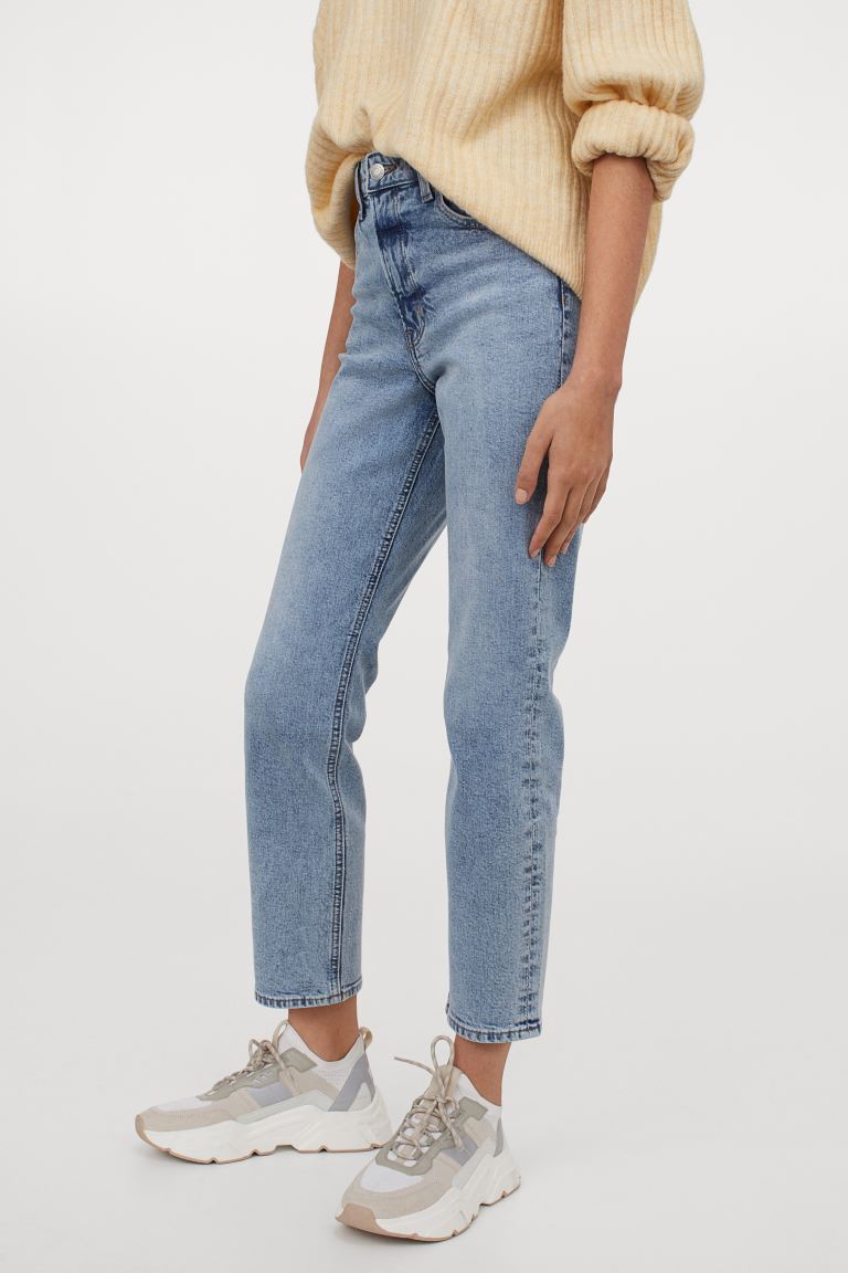 H&M_빈티지 슬림 하이웨이스트 앵클 진 라이트 데님 블루 디스트로이드